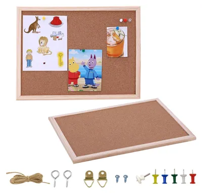 Produktbild von Kork-Pinnwand 20x30cm mit Holzrahmen, inklusive Befestigungsmaterial und Reißzwecken