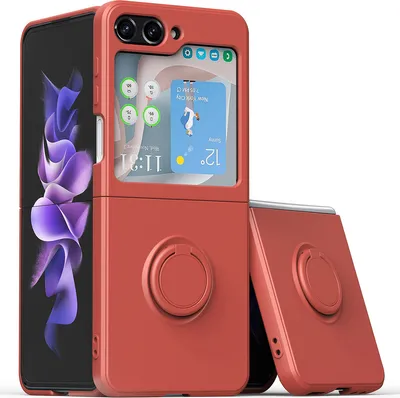 Produktbild von Hülle für Samsung Galaxy Z Flip 5 Schlank Weiche Kratzfeste Silikon Schutzhülle mit Ringhalter Ständer Dunkelrot