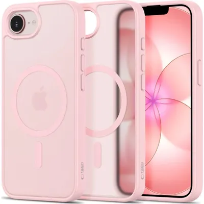 Produktbild von Handyhülle für iPhone 17e / 16e, Tech-Protect BasicMag mit MagSafe, mattes Rauchfarben mit rosa Rahmen