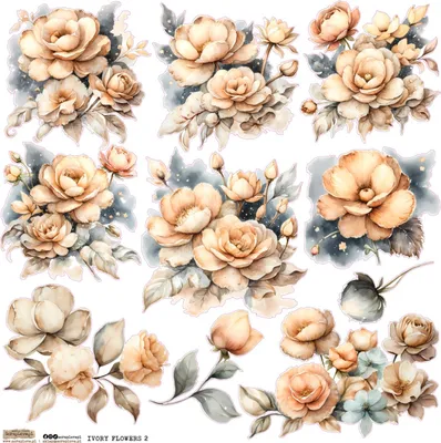 Image de Papier autocollant - ScrapLove - Fleurs ivoire 2 - Fleurs beige 2