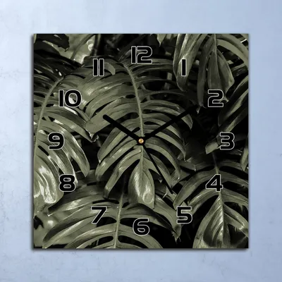 Produktbild von Wanduhr Echt-Glas-Küchenuhr Blatt Tropische Quarz Lautlos 30x30 Deko Bilder