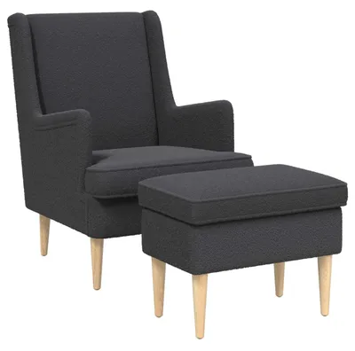 Produktbild von vidaXL Sessel mit Fußhocker 2 stk. Dunkelgrau Bouclé