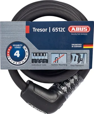 Produktbild von ABUS Kabelschloss Tresor 6512C/180 SCMU - Fahrradschloss-Set mit Halterung SCMU - für günstige Zweiräder oder als Zweitschloss - 12 mm - ABUS Sicherheitslevel 4 - Schwarz