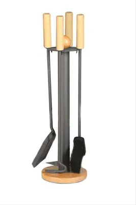 Obrázek produktu pro Krbová sada Lienbacher antracit 4ks dřevěný podstavec 64cm
