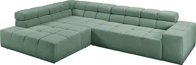 Produktbild von KAWOLA Sofa NEVADA Ecksofa Feincord grün mit motorischem Sitzvorzug Recamiere links