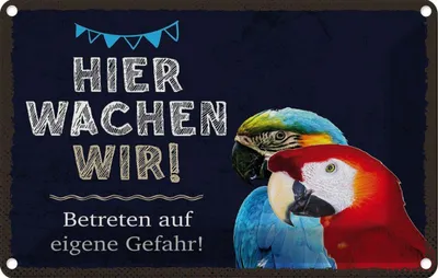 Produktbild von vianmo Blechschild 20x30 cm Papageien hier wachen wir Tier Haustier