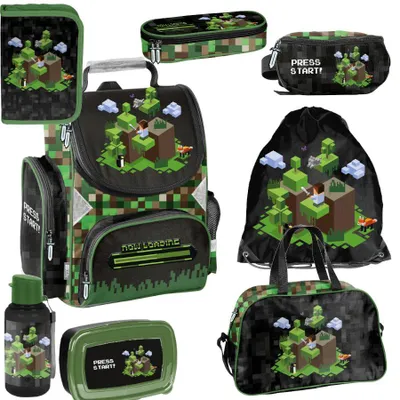 Produktbild von Mega Schulset XXL – PIXELS 8-teiliges Schulranzen-Set Für Jungen & Mädchen Klasse 1–4