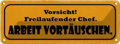 Produktbild von vianmo Blechschild 10x27 cm Vorsicht freilaufebder Chef Warnschild Hinweisschild Sicherheit