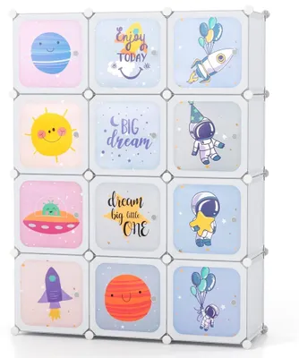 Image de Armoire enfant avec 2 compartiments de penderie et 12 cubes