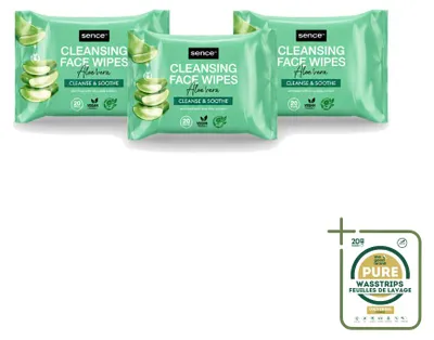 Produktbild von 3 x Sence Aloe Vera Gesichtsreinigungstücher - 20 Stück - Vorratspackung - 3 Stücke