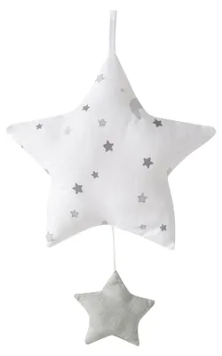 Produktbild von roba Spieluhr 'Sternenzauber grau', Einschlafhilfe, Textil-Stern waschbar, Babyzimmer Deko grau/ weiß