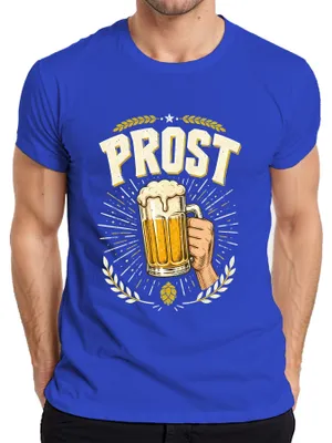 Produktbild von Prost Bier Maßkrug Saufen Party Retro Geschenk Hopfen Herren T-Shirt, Blau, S