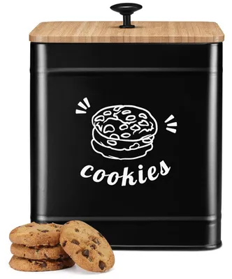 Immagine prodotto di Contenitore per biscotti da 3,5 litri con coperchio, ermetico, con coperchio in bambù, ideale per conservare alimenti, colore nero