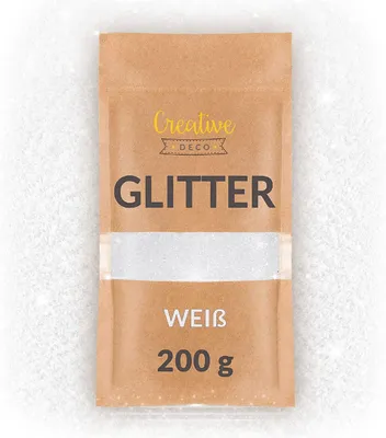 Produktbild von Creative Deco 200g Weiß Glitzerpulver für Wand-Farbe | Bastel-Glitzer | 0,2mm Glitzer-Pulver | Farbzusätze Nagel-Lack & Epoxid-Harz Zusatz | Perfekt für Kunst Handwerk Schleim & DIY