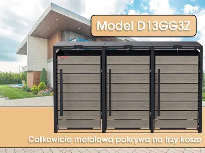 Zdjęcie produktu dla Wiata na pojemniki D13GG3Z, na 3 kosze na śmieci, z zamkiem chroniącym przed wiatrem i kradzieżą, antracyt