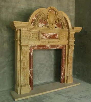 Produktbild von Casa Padrino Luxus Barock Kaminumrandung Beige / Rot 250 x 42 x H. 235 cm - Prunkvolle Kaminumrandung aus hochwertigem Marmor - Barock Möbel