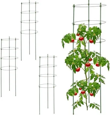 Produktbild von Famanu Tomatenstütze Set von 4 - Runde Pflanzenstütze 91 cm - Für Kletterpflanzen