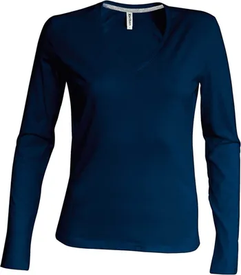 Produktbild von Kariban Damen Langarmshirt V-Neck Bluse Shirt Oberteil Langarm Shirt, Größe:M, Farbe:Navy Blau