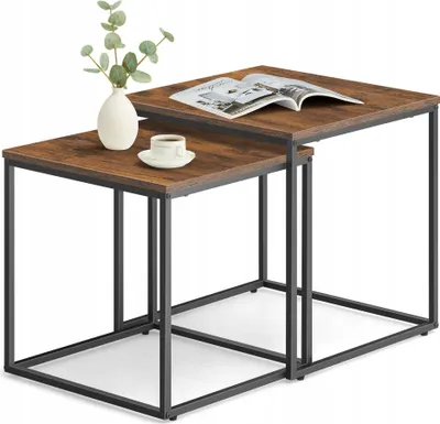 Zdjęcie produktu dla Stolik Kawowy Kwadratowy Rustykalny Loft Do Salonu Pokoju Sypialni 2 sztuki