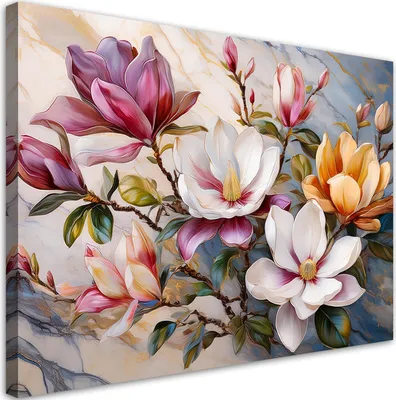 Produktbild von Leinwandbild Magnolien Bunte Blumen Marmor 90x60 Feeby Bunt bild für die wand bereit zum aufhängen