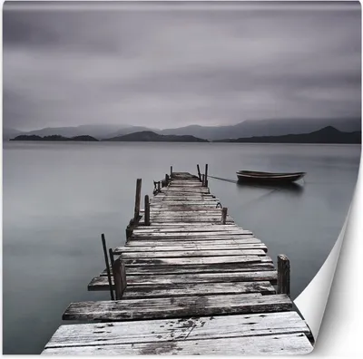 Immagine prodotto di Murale grande vecchio molo sul lago carta da parati per pareti 250x250 cm colore Grigio tema Paesaggi