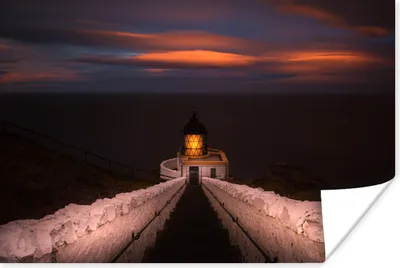 Produktbild von MuchoWow® Poster Leuchtturm und Sonnenuntergang in Schottland 180x120 cm - Fotoplakat