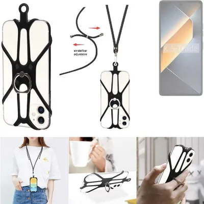 Produktbild von K-S-Trade 3in1 Handykette Handyband Handykordel Halsband Smartphone-Ring Handy-Ring kompatibel mit Tecno Pova 6 Fingerhalterung Handyring