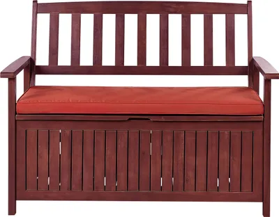 Obrázek produktu pro BELIANI Zahradní lavice s úložným prostorem mahagonová hnědá masivní akátové dřevo červený polštář 120 x 60 cm 2místná zahrada terasa tradiční styl