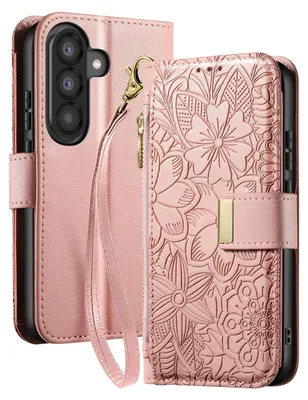 Obrázok produktu pre Avizar, puzdro Galaxy A37 Wallet s kvetinovým motívom a vreckom na zips, ružové
