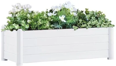 Zdjęcie produktu dla Odporna na warunki atmosferyczne, nowoczesna donica – 100 x 43 x 35 cm – tworzywo PP – biała – donica odporna na warunki atmosferyczne do użytku na zewnątrz, na balkonie i tarasie