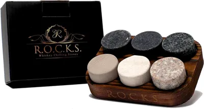 Image de Pierres à whisky de qualité supérieure faites à la main, en granit, 6 pièces, avec un plateau de rangement en bois dur Cadeaux pour hommes Coffret cadeau whisky