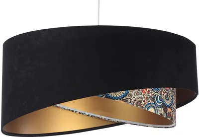 Produktbild von Pendelleuchte Stoff Metall E27 Ø 50 cm rund H: max. 102 cm Weiß Schwarz Bunt (Retro Print) Modern Hängelampe