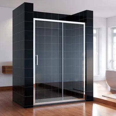 A modern bathroom with a sleek shower enclosure.