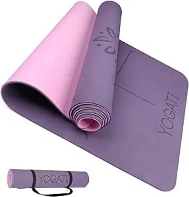 Produktbild von Yogamatte rutschfest, schadstofffrei, mit Tragegurt. Yogamatte mit Ausrichtungslinien. Ideal als Gymnastikmatte, Sportmatte, Fitnessmatte,