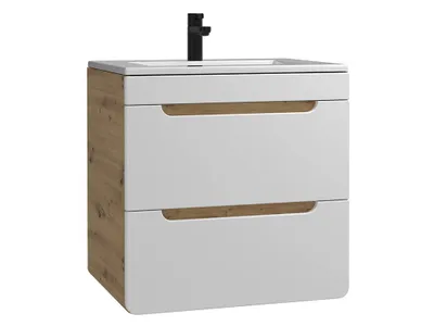 Produktbild von Waschbeckenunterschrank hängend mit Einbauwaschbecken - 60 cm - Naturfarben & Weiß - ARUBA