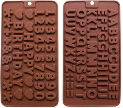 Produktbild von Silikon-Buchstabenform und Zahlen-Schokoladenformen mit Happy Birthday-Symbolen für Kuchendekorationen, 2 Stück