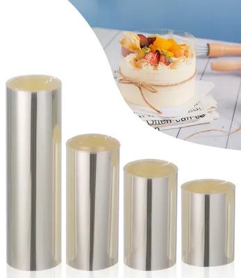 Produktbild von 4 Rollen Alufolie für Tortenränder 6 cm/8 cm/10 cm/15 cm, Tortenringhöhe 10 m, transparenter Rolltortenring für Kuchendekoration, Backzubehör