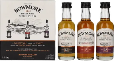 Image de Bowmore Distillers Collection (12 YO, 15 YO, 18 YO) 42% Vol. 3x0,05l en boîte cadeau