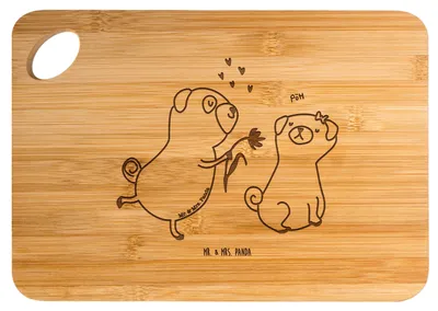 Produktbild von Mr. & Mrs. Panda Schneidebrett Mops Verliebt - Transparent - Geschenk, Partner, Liebe, Brett, Küchenbrett, Hackbrett, Knuffig, Sprüche, Frühstücksbrettchen, Hund