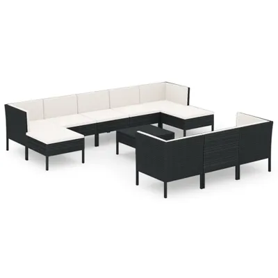 Image de vidaXL Ensemble salon de jardin 11 pièces avec coussins Poly rotin noir