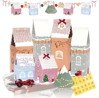 Produktbild von Adventskalender-Häuschen zum Befüllen – 24 Stück – DIY-Adventskalender-Häuschen zum Befüllen für Kinder