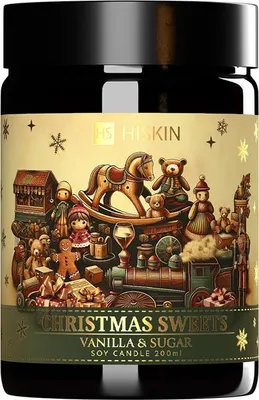 Produktbild von HISKIN Weihnachtskerze aus Sojawachs, Duftrichtung Vanille & Zucker, 200 ml
