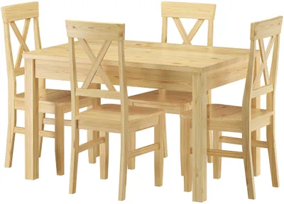 Produktbild von Klassische Essgruppe mit Tisch 75x120cm und 4 Stühle Kiefer Massivholz 90.70-51 A-Set 23