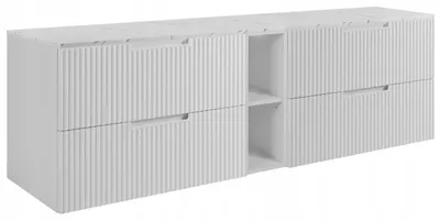 Produktbild von RODAN | Waschbeckenunterschrank 140 cm - Weiß - weißes Regal - Hängender Waschtisch - Soft-Close - Arbeitsplatte in Weißmarmoroptik