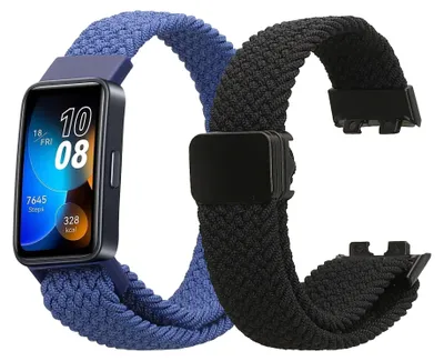 Produktbild von kwmobile 2x Ersatzarmband kompatibel mit Huawei Band 10 / 9 / 8 Armband - Nylonarmband Set mit Magnetverschluss - Schwarz Blau