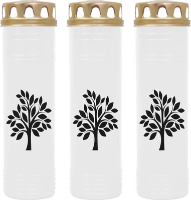 Produktbild von Grabkerze Weiß 3er Pack, Brenndauer: 170 Stunden ( je Kerze ), Motiv: Baum