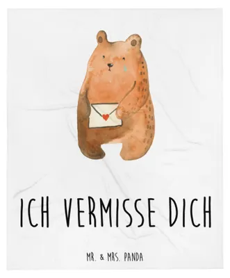 Produktbild von Mr. & Mrs. Panda Bettüberwurf Bär Vermissen - Weiß - Geschenk, Verreist, Teddy, Kuscheldecke, Reise, Freundin, Wohndecke, Decke, Liebeskummer, Tagesdecke, Sofaüberwurf