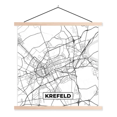 Produktbild von MuchoWow® Textilposter Krelefeld - Karte - Stadtplan 60x60 cm mit holzfarbenen Rahmen - Wanddekoration