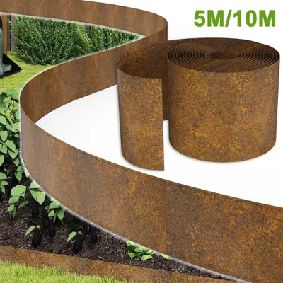 Productafbeelding van LZQ 5 meter graskant van cortenstalen staal, 18 cm hoog. Bloembakrand met roestige uitstraling. Roestkleurig metalen graskant, weerbestendig - Rechte uitvoering