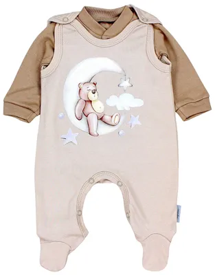 Produktbild von TupTam Baby Mädchen Jungen Strampler mit Langarmshirt Aufdruck Spruch 2 teilig, Farbe: Bärchen Mond Beige, Größe: 50